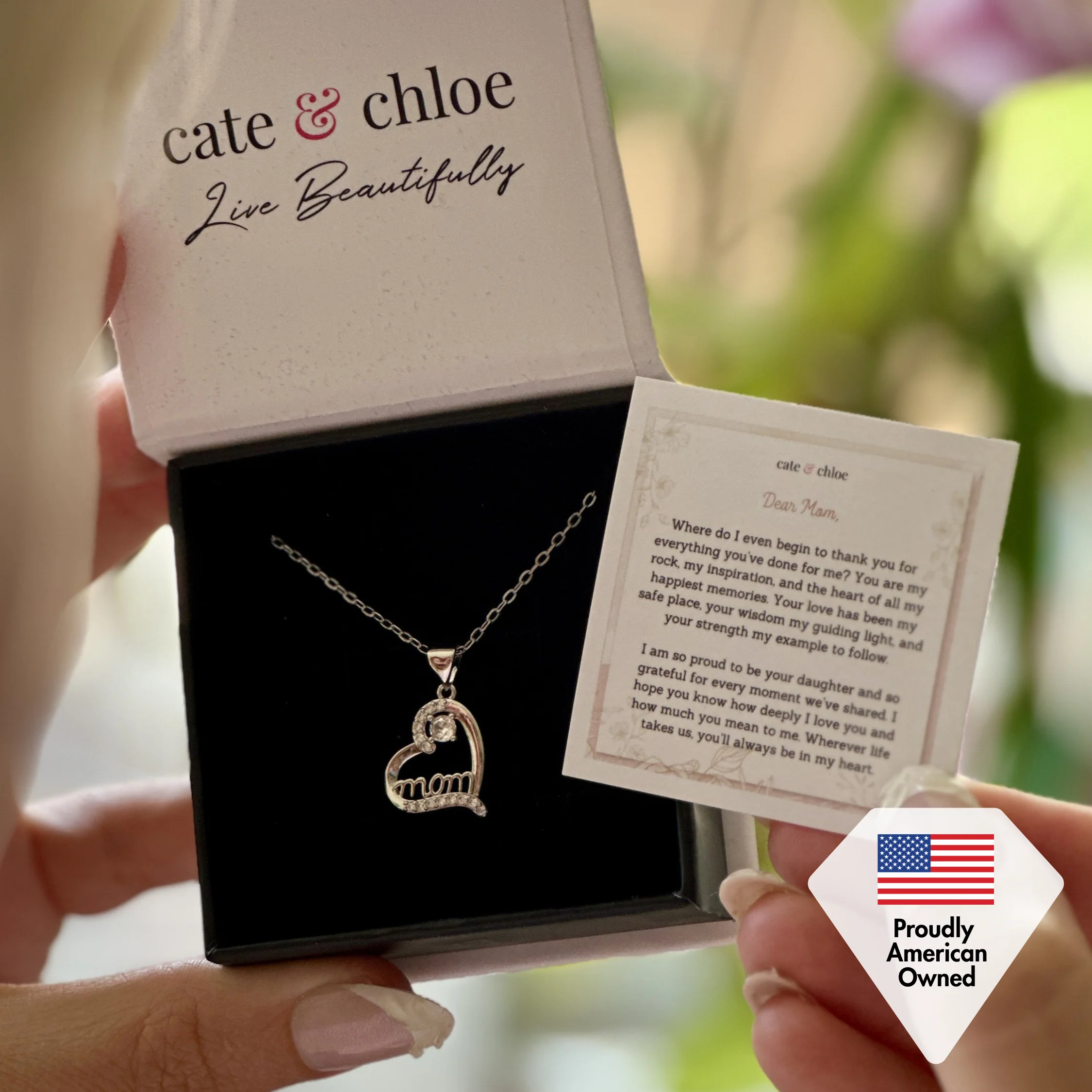 Thelma 18k White Gold Plated Necklace with Simulated Diamond Crystals & Heartfelt Message for Mom - Image 8