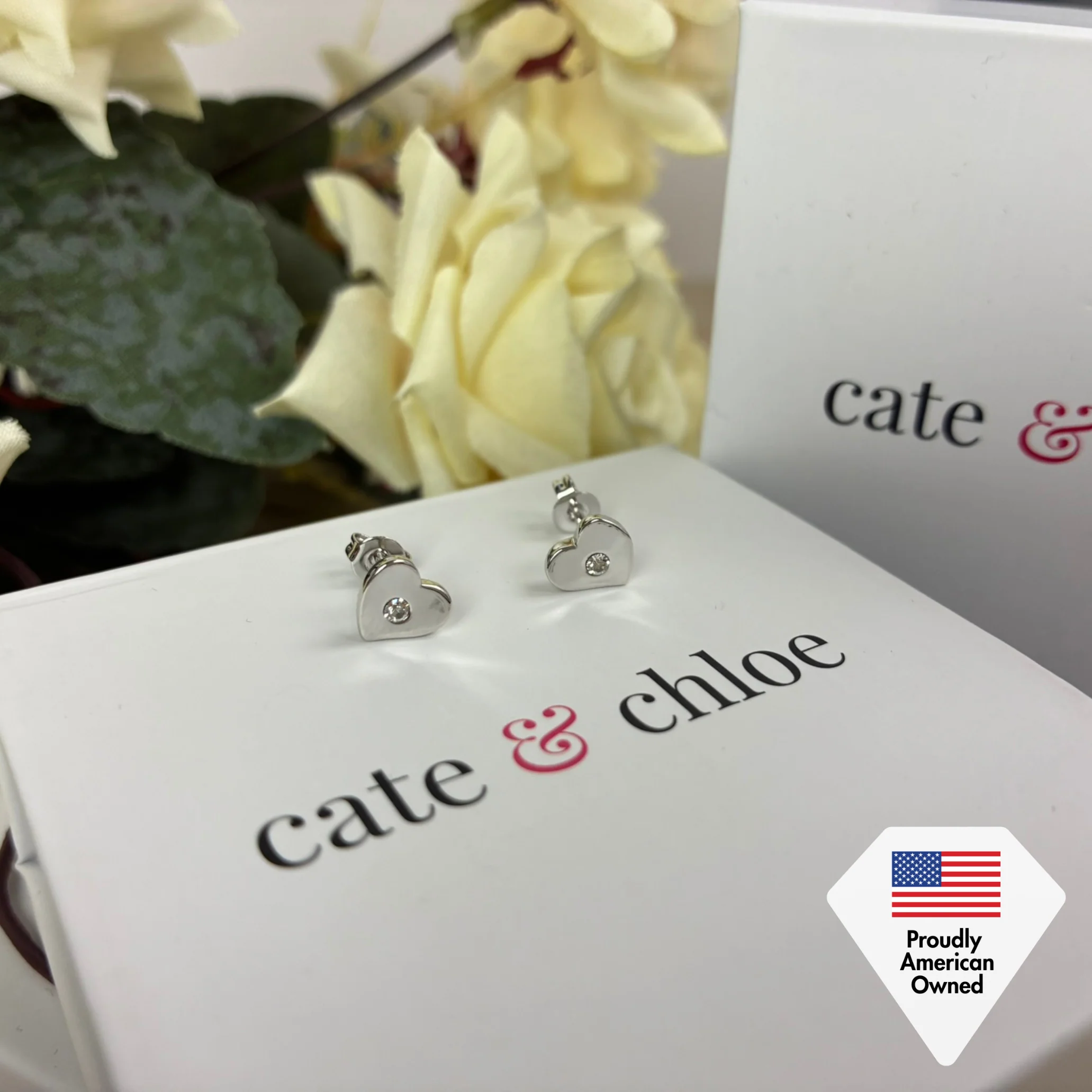 Vanessa 18k White Gold Plated Heart Stud Earrings with Swarovski Crystal — Final Sale - Image 6