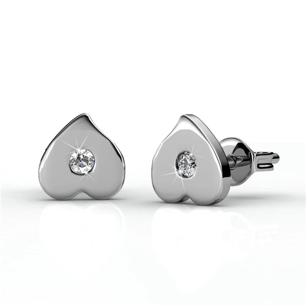 Vanessa 18k White Gold Plated Heart Stud Earrings with Swarovski Crystal — Final Sale - Image 7