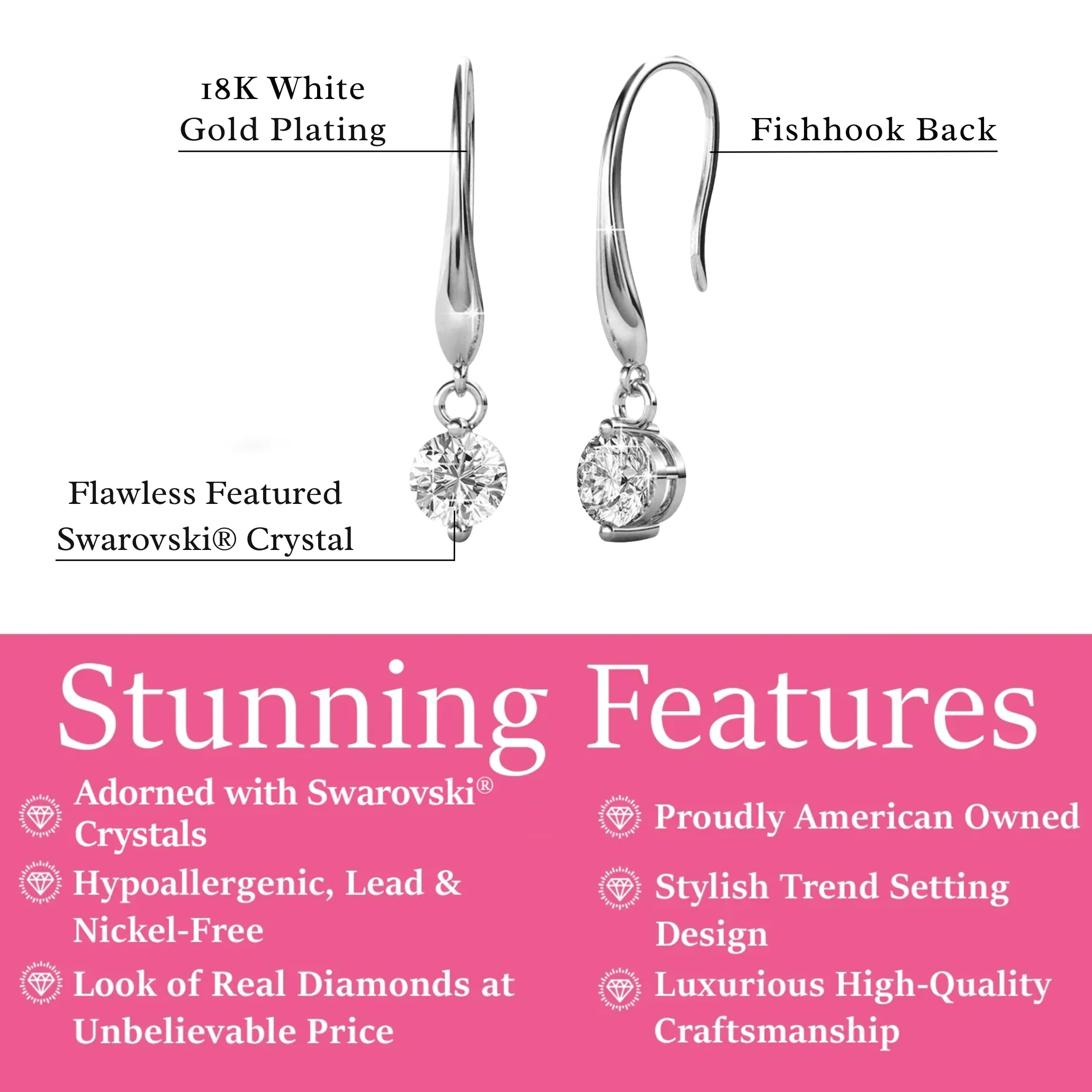 Veronica 18k White Gold Plated Drop Earrings with Swarovski Crystals - Image 3