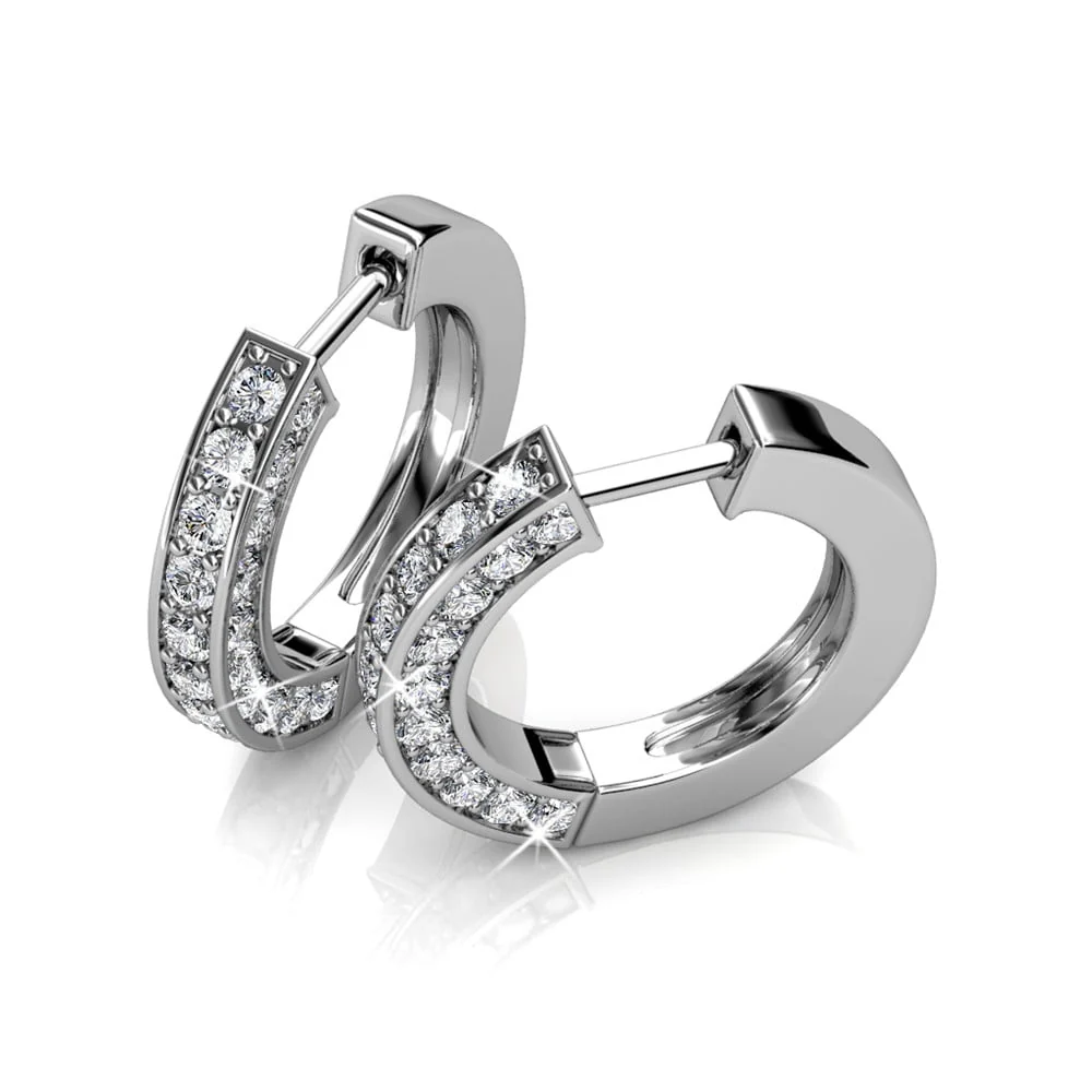 Viviana 18k White Gold Plated 17mm Hoop Earrings with Swarovski Crystals - Image 9