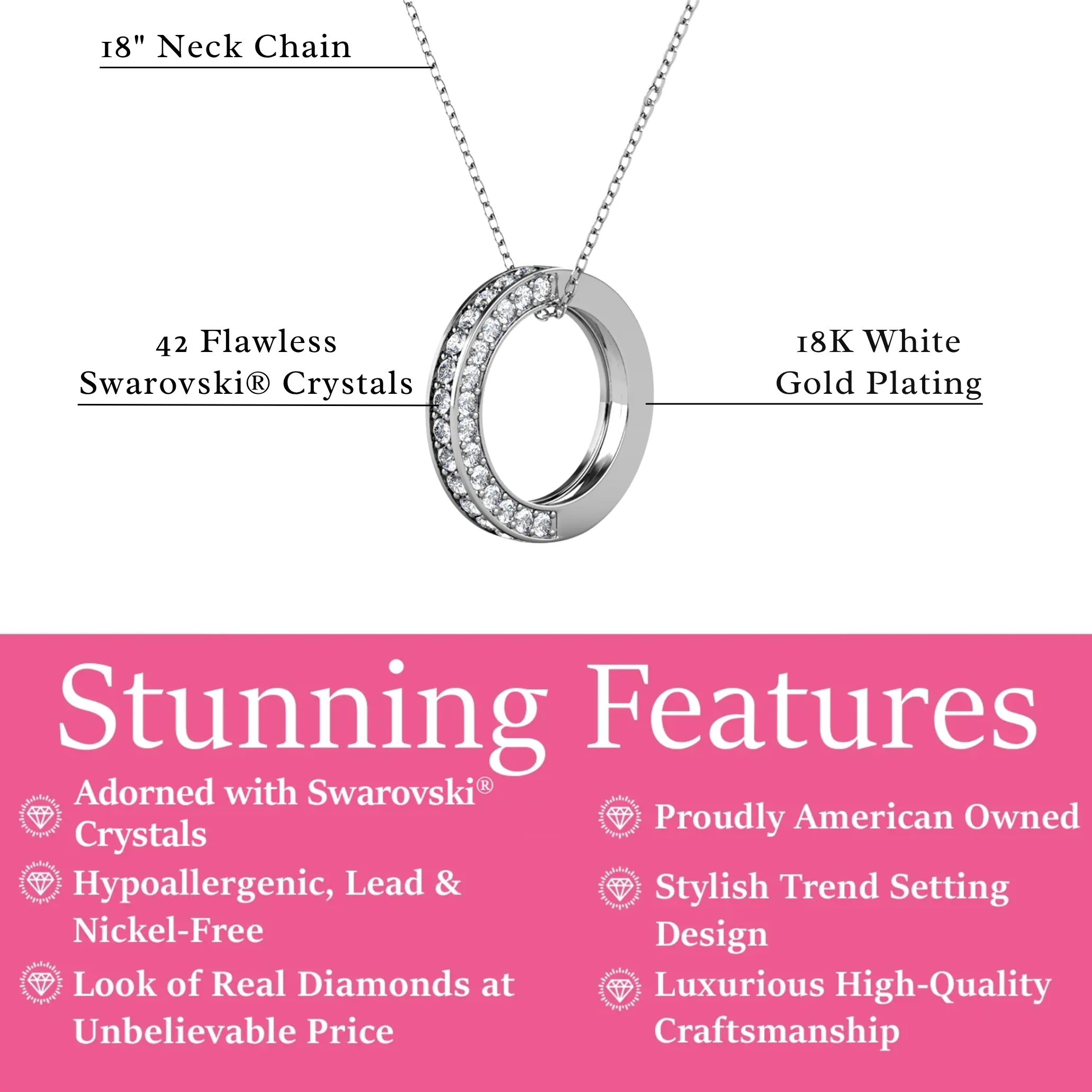 Viviana 18k White Gold Plated Hoop Pendant Necklace with Swarovski Crystals - Image 3