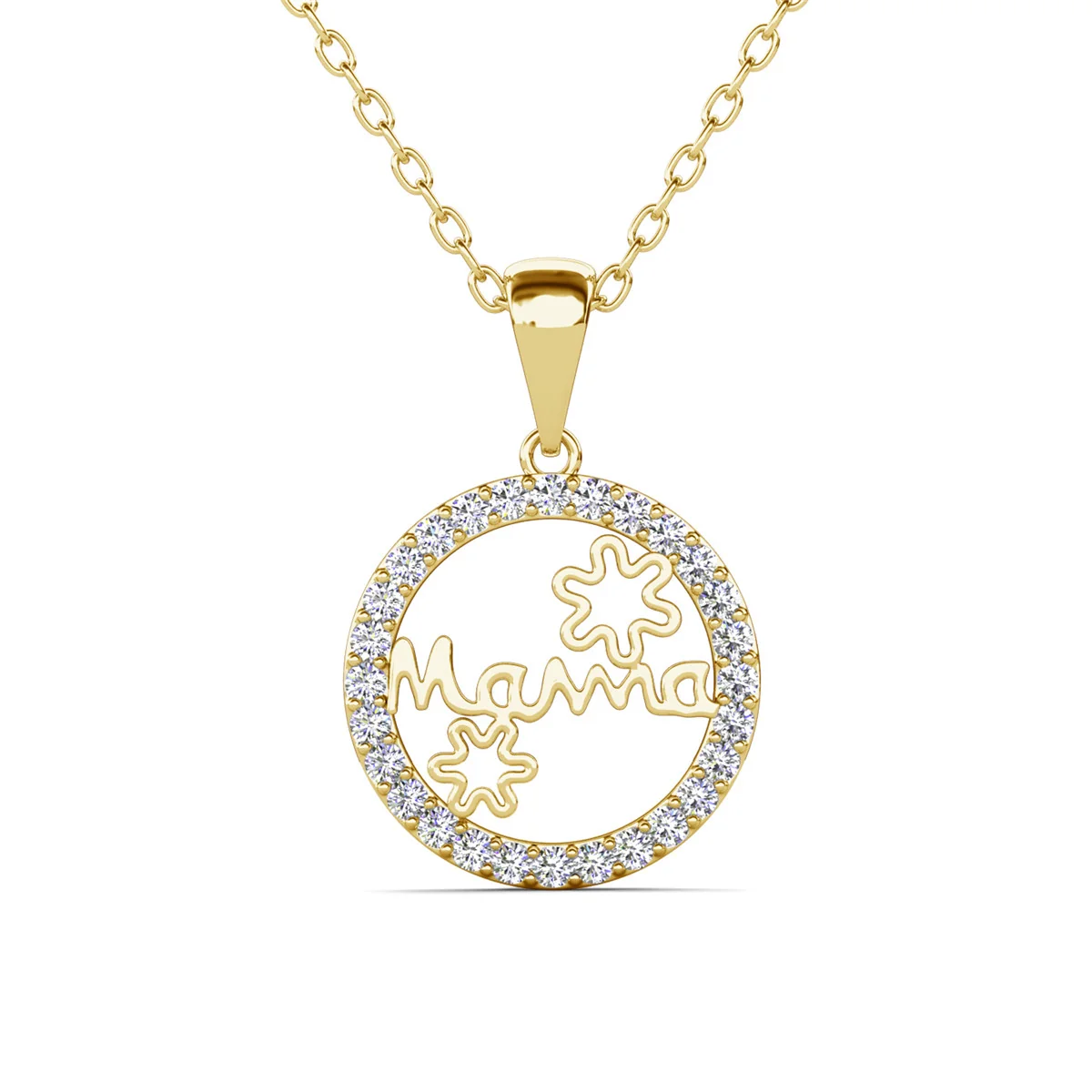 Willa 18k White Gold Plated Circle Mama Necklace with Simulated Diamond Crystals - Image 9