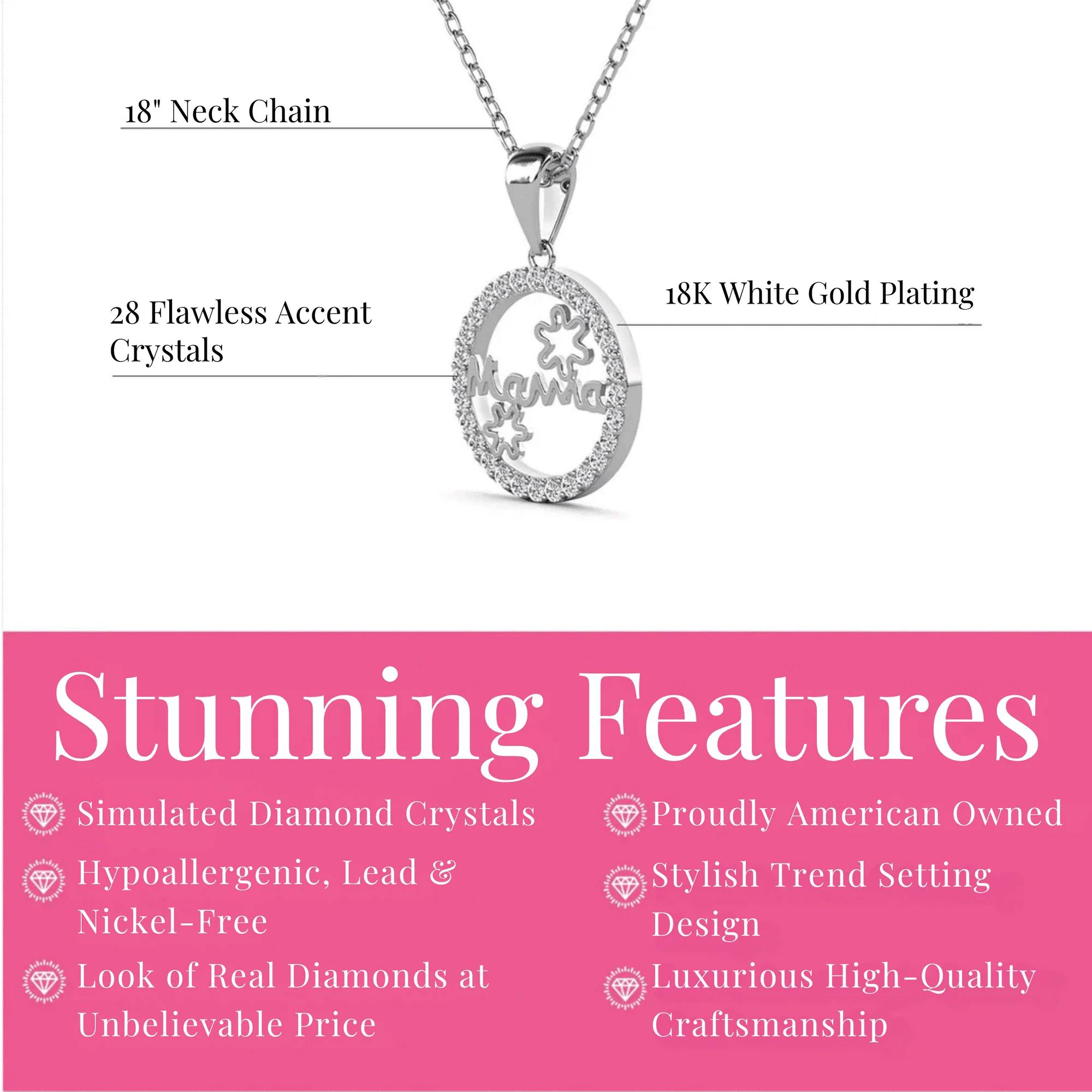 Willa 18k White Gold Plated Circle Mama Necklace with Simulated Diamond Crystals & Heartfelt Message for Mom - Image 4
