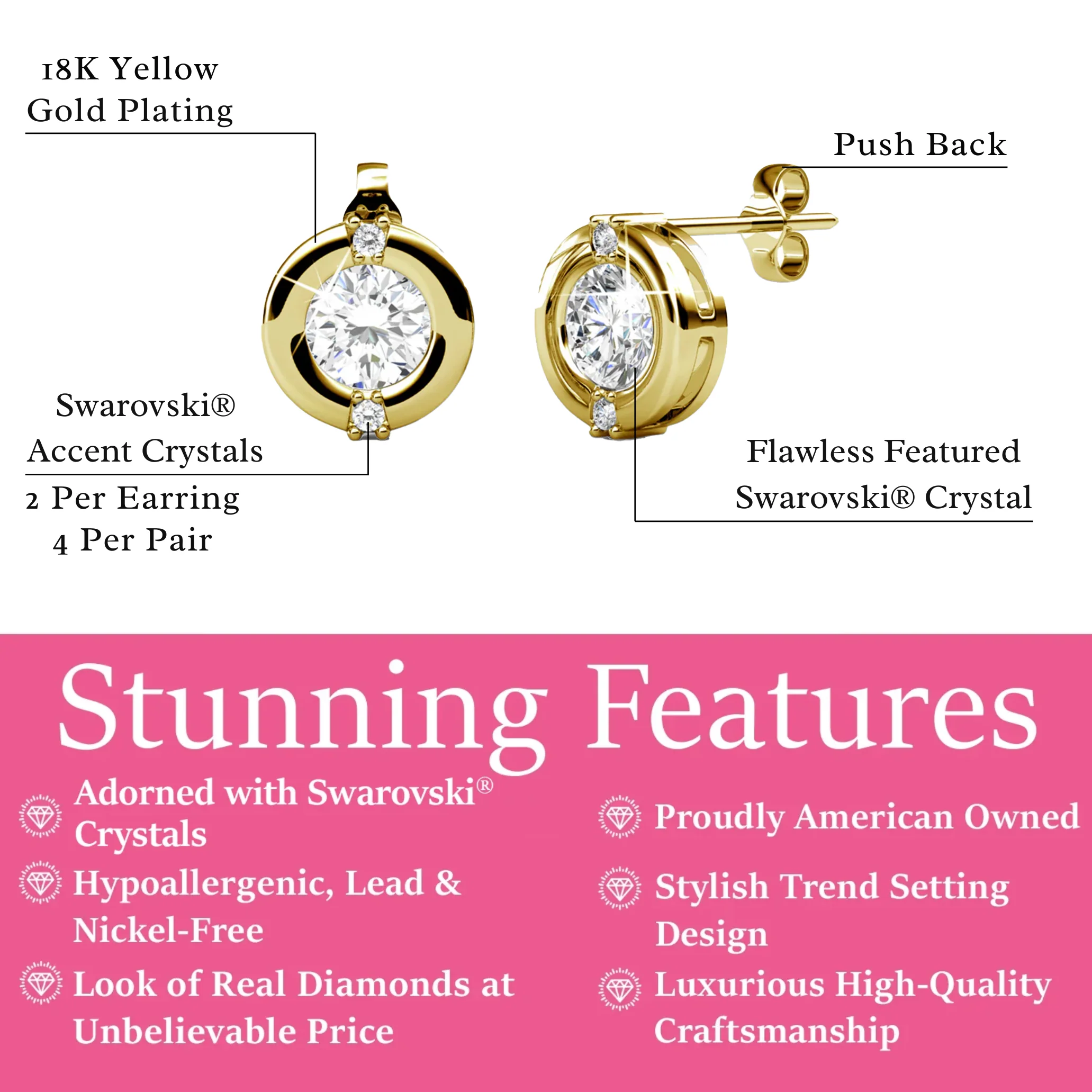 Zara 18k White Gold Plated Stud Earrings with Round Cut Swarovski Crystals - Image 9
