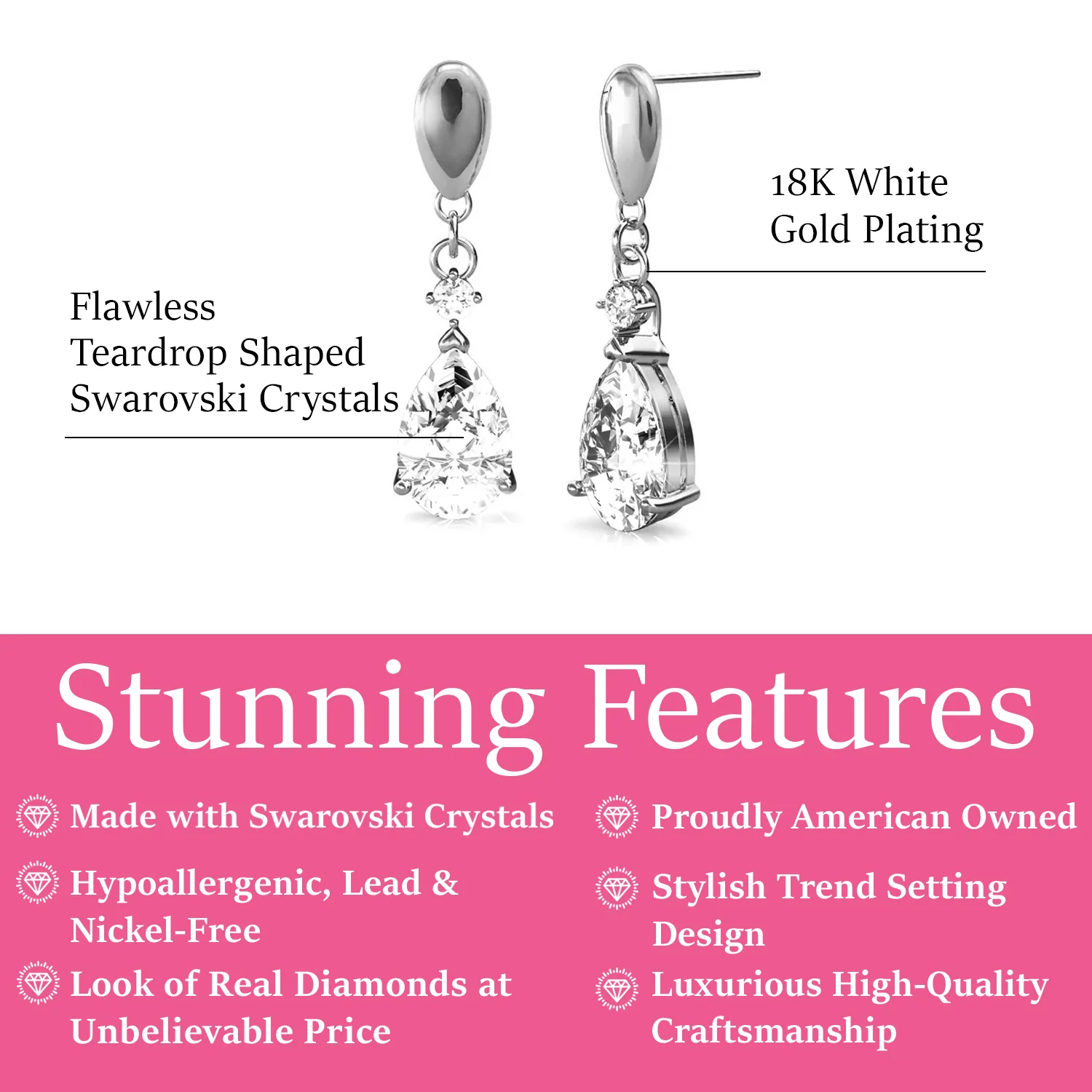 Zoey 18K White Gold Drop Earrings with Swarovski Crystals — Final Sale - Image 3